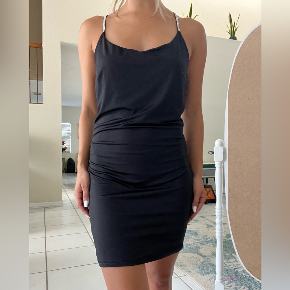 Little Black Dress with Rhinestone Straps Size Large
